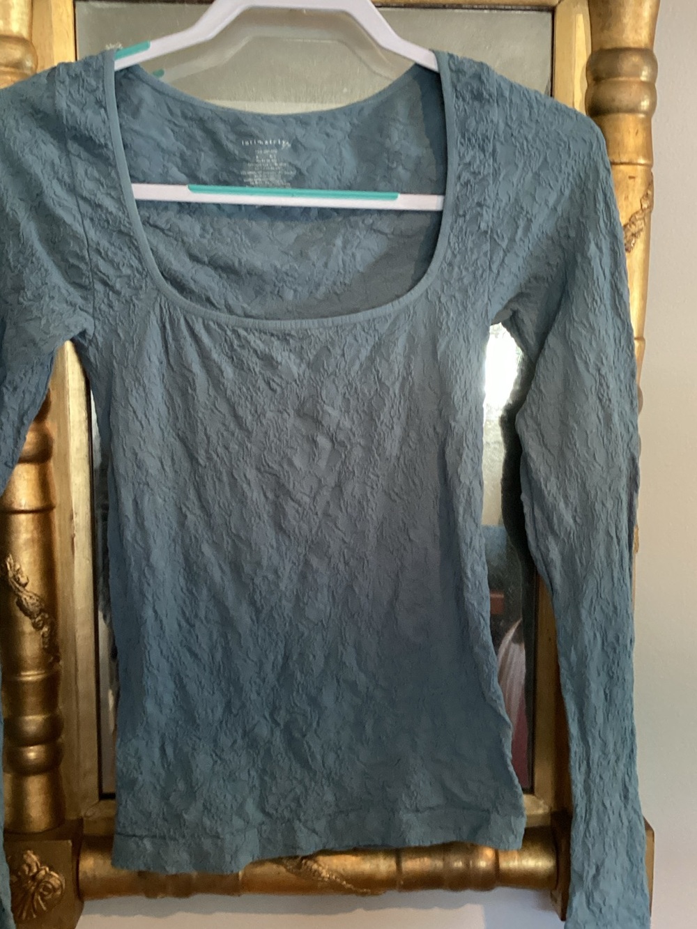Free People Blue Lace Long-Sleeve Square Neck Top